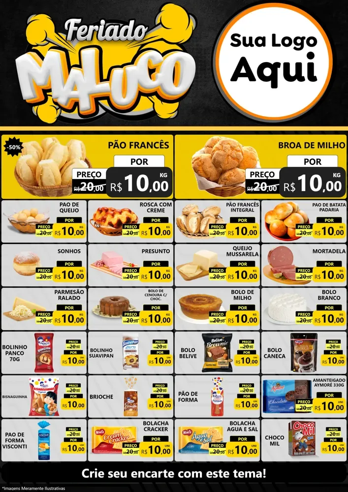Modelo de Encarte para Encarte A4 Vertical com o tema Feriado Maluco para Padaria