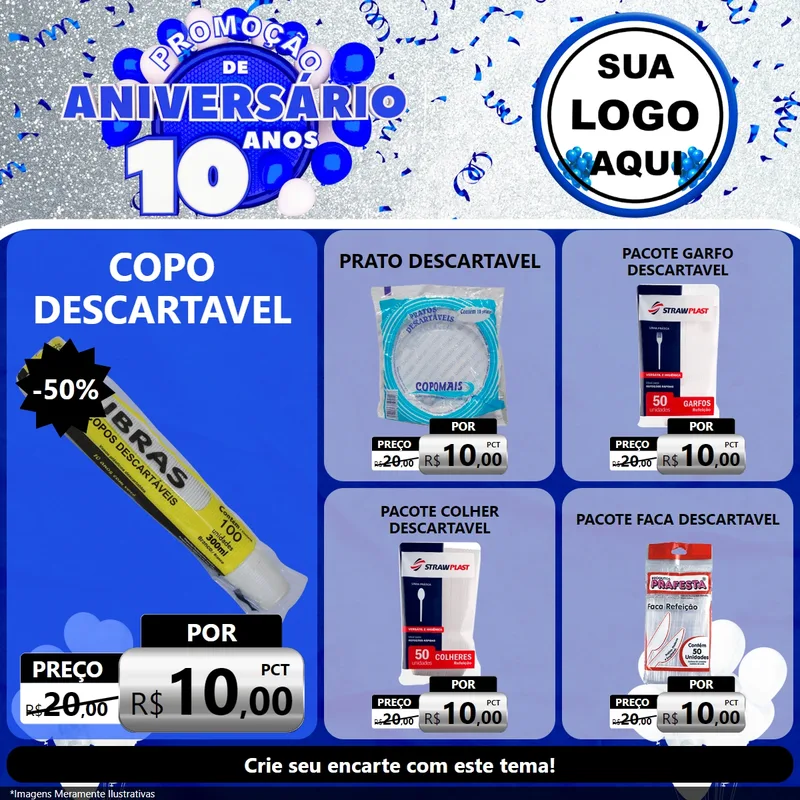 Modelo de Rede Social para Feed Facebook com o tema Promoção de Aniversário - 10 Anos para Embalagens