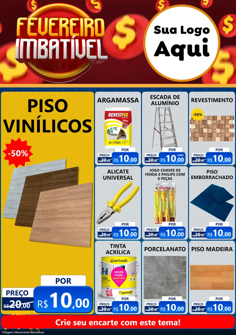 Modelo de Encarte para Encarte A4 Vertical com o tema Fevereiro Imbatível para Material para Construção