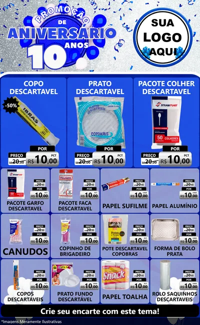 Modelo de Encarte para Encarte Grande com o tema Promoção de Aniversário - 10 Anos para Embalagens