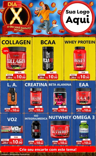 Modelo de Encarte para Encarte Grande com o tema Dia X - O Dia Mais Barato Do Mês para Suplementos alimentares