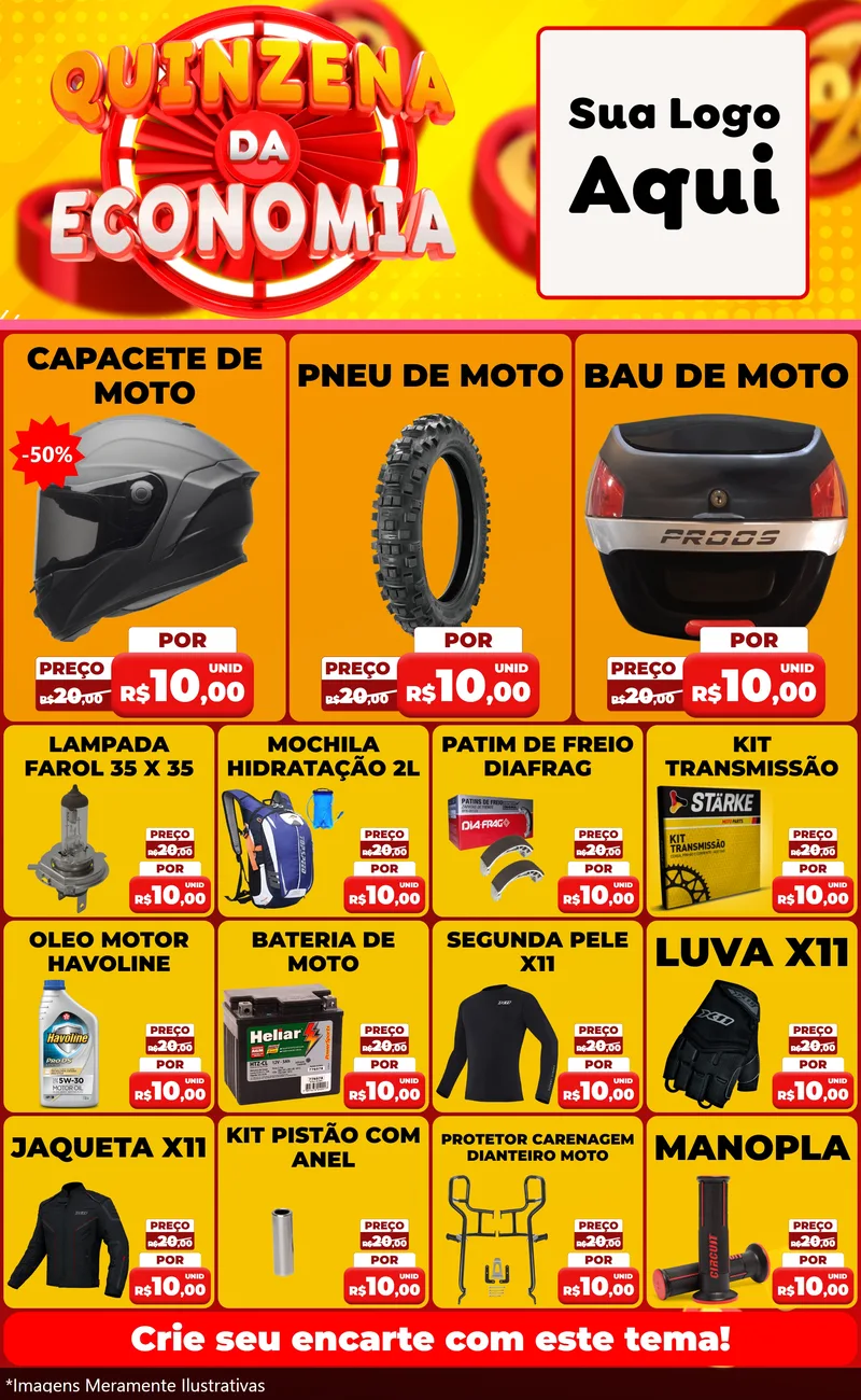 Modelo de Encarte para Encarte Grande com o tema Quinzena Da Economia para Moto peças