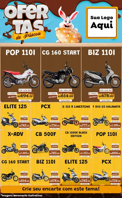 Modelo de Encarte para Encarte Grande com o tema Ofertas de Páscoa para Concessionaria de Motos