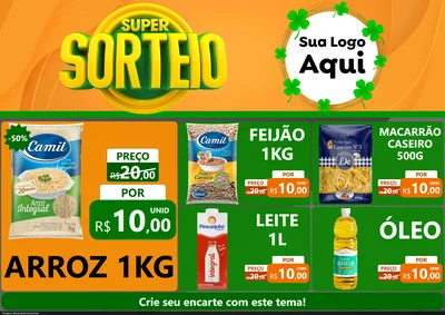 Modelo de Encarte para Encarte A4 Horizontal com o tema Super Sorteio para Supermercado