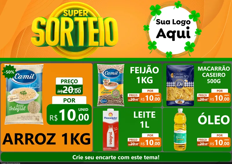 Modelo de Encarte para Encarte A4 Horizontal com o tema Super Sorteio para Supermercado