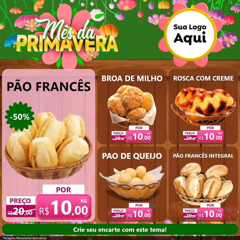 Modelo de Rede Social para Feed Facebook com o tema Mês da Primavera para Padaria
