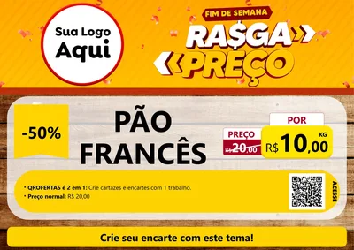 Modelo de Cartaz para Cartaz A4 Horizontal com o tema Fim de Semana Rasga Preços para Padaria
