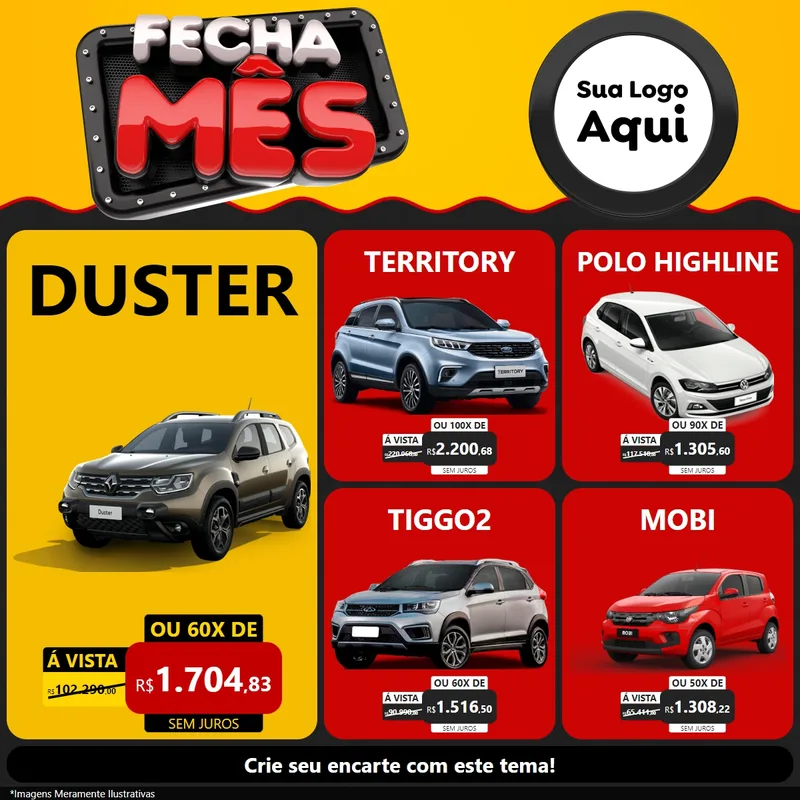 Modelo de Rede Social para Feed Facebook com o tema Fecha Mês para Concessionaria de Carros