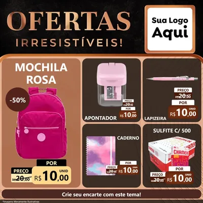 Modelo de Rede Social para Feed Facebook com o tema Ofertas Irresistíveis! para Papelaria