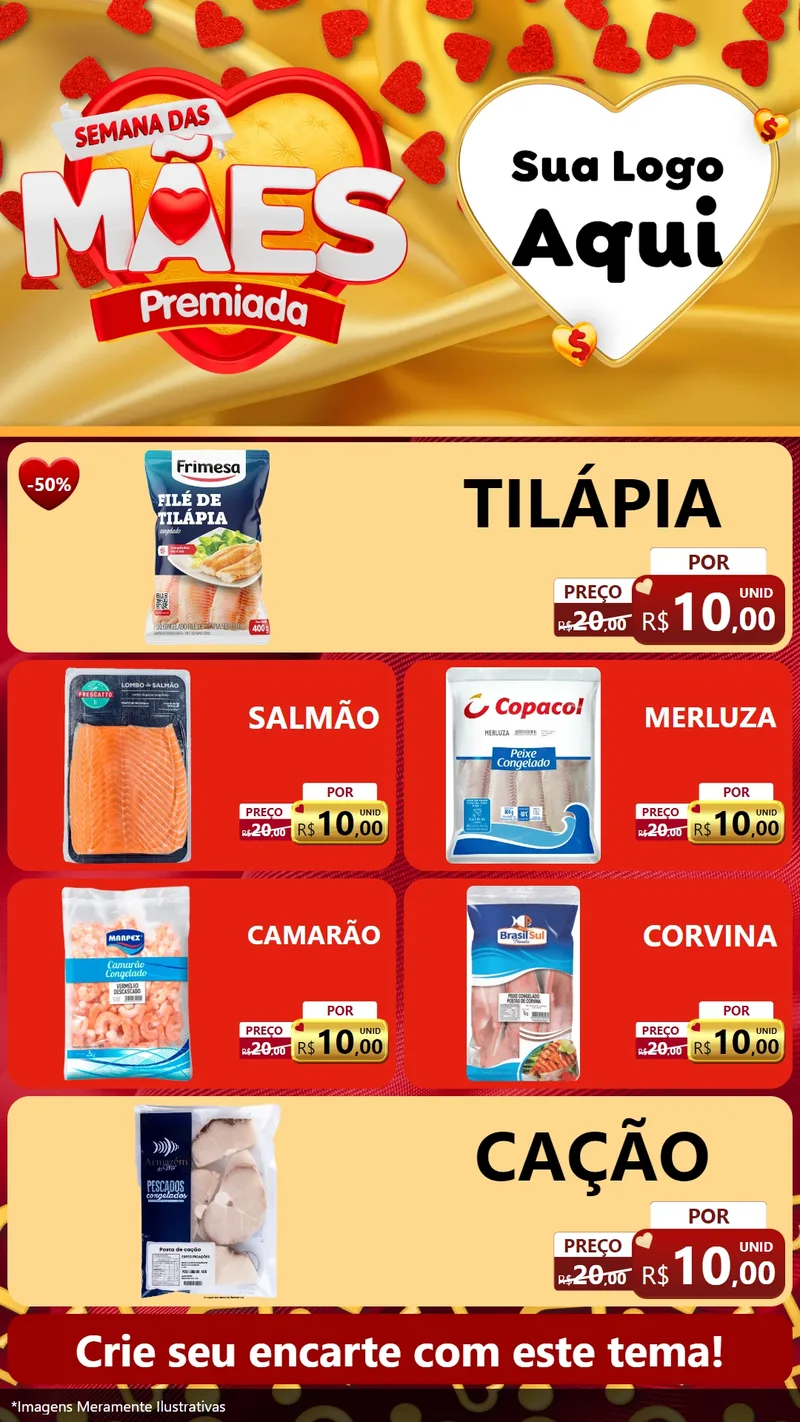 Modelo de TV para TV Vertical com o tema Semana das Mães Premiada para Peixaria