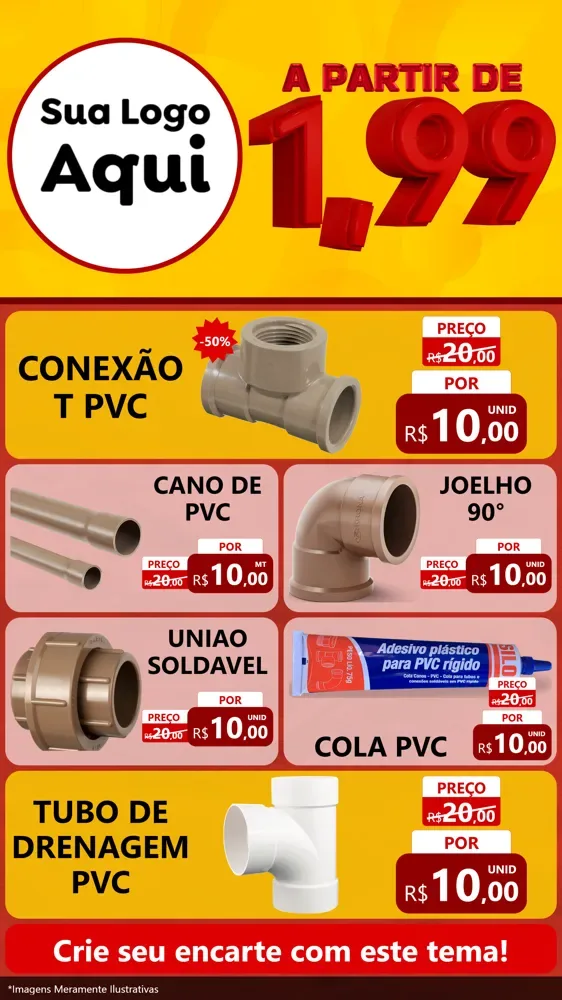 Modelo de TV para TV Vertical com o tema A Partir de Um e Noventa e Nove - 1,99 para Tubos e conexões