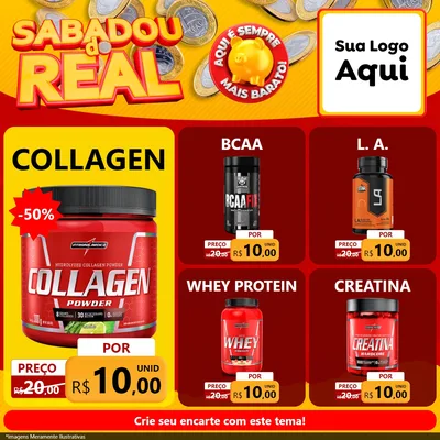 Modelo de Rede Social para Feed Facebook com o tema Sabadou do Real para Suplementos alimentares