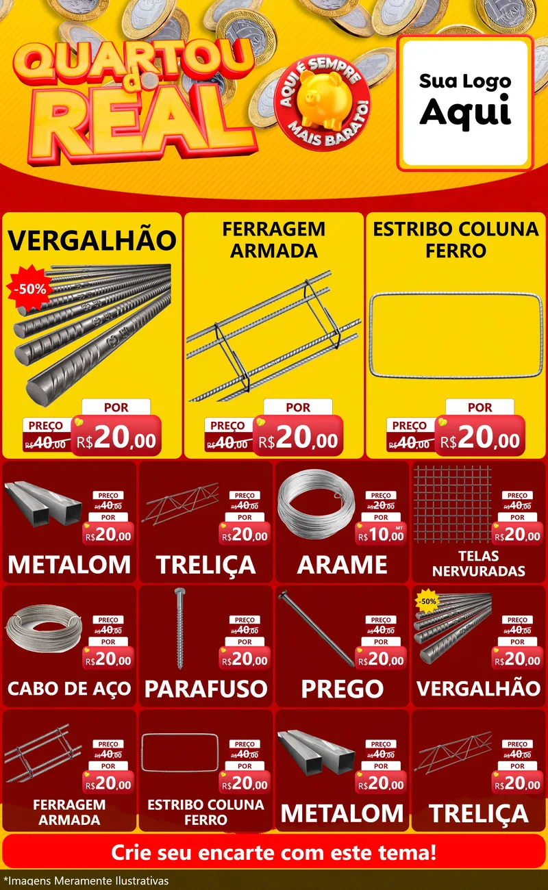 Modelo de Encarte para Encarte Grande com o tema Quartou do Real para Ferragens