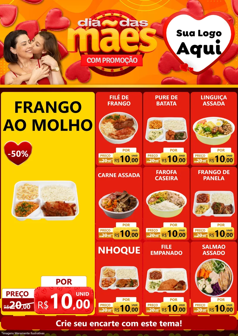 Modelo de Encarte para Encarte A4 Vertical com o tema Dia das Mães com Promoção para Restaurante