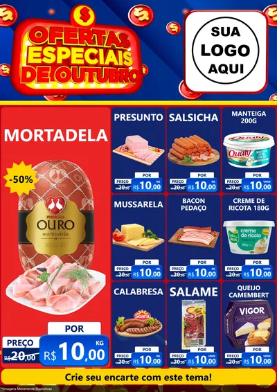 Modelo de Encarte para Encarte A4 Vertical com o tema Ofertas Especiais de Outubro para Frios e Laticínios