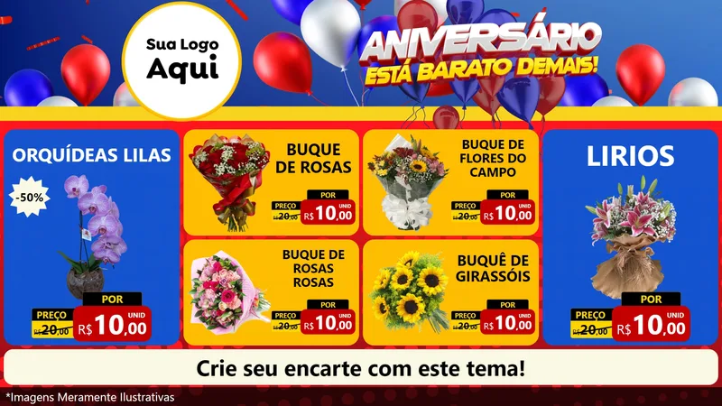 Modelo de TV para TV Horizontal com o tema Aniversário para Floricultura e jardim