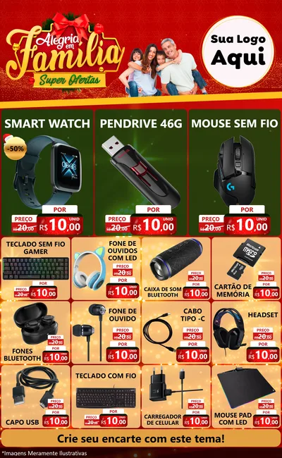 Modelo de Encarte para Encarte Grande com o tema Alegria em Família Super Ofertas - Natal para Informática