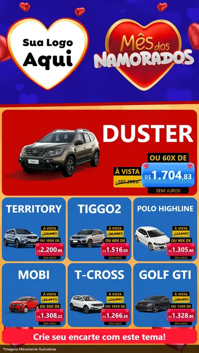 Modelo de Rede Social para Stories com o tema Mês dos Namorados para Concessionaria de Carros