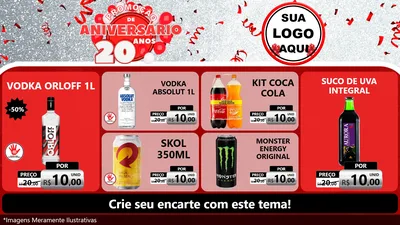 Modelo de TV para TV Horizontal com o tema Promoção de Aniversário - 20 Anos para Distribuidora de bebidas