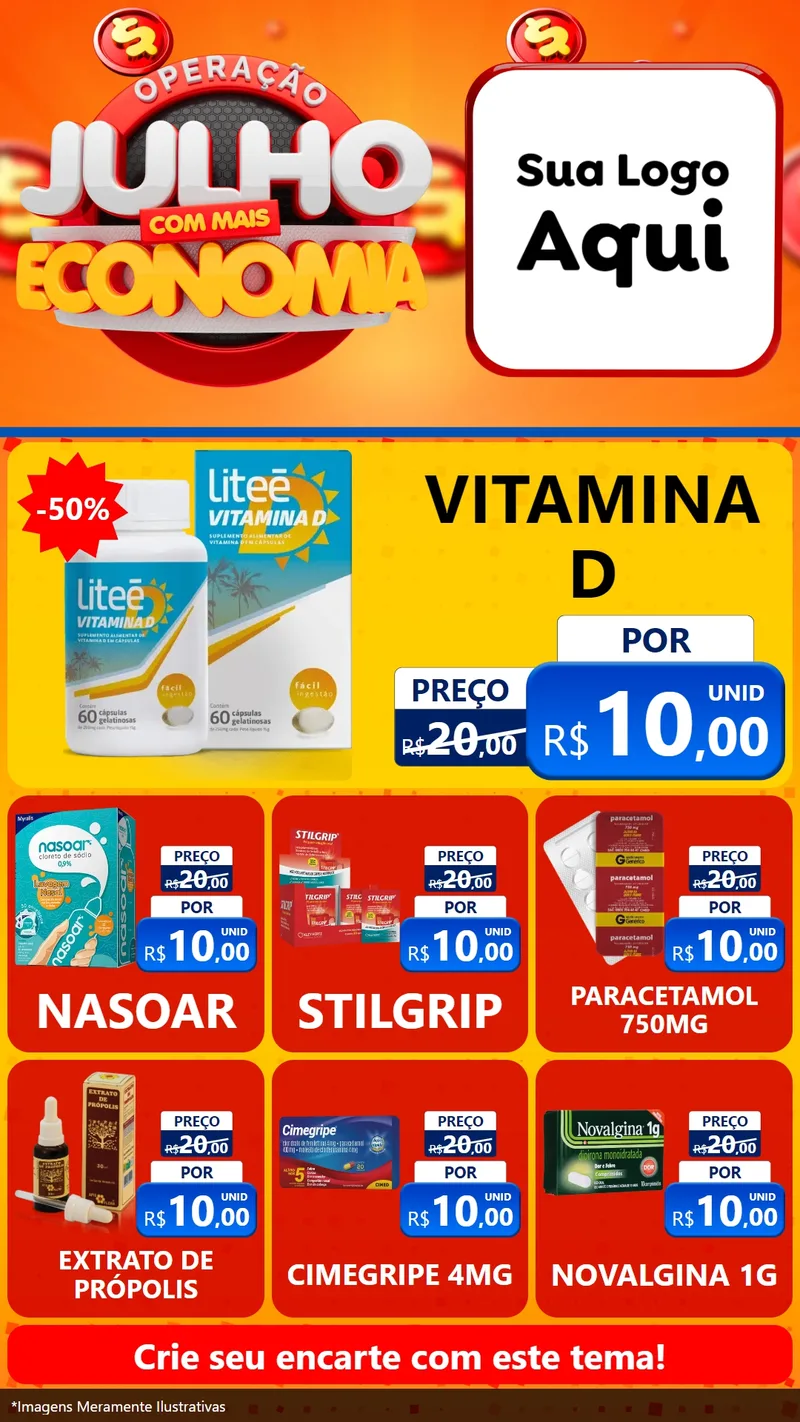 Modelo de Rede Social para Stories com o tema Operação Julho Com Mais Economia para Farmácia