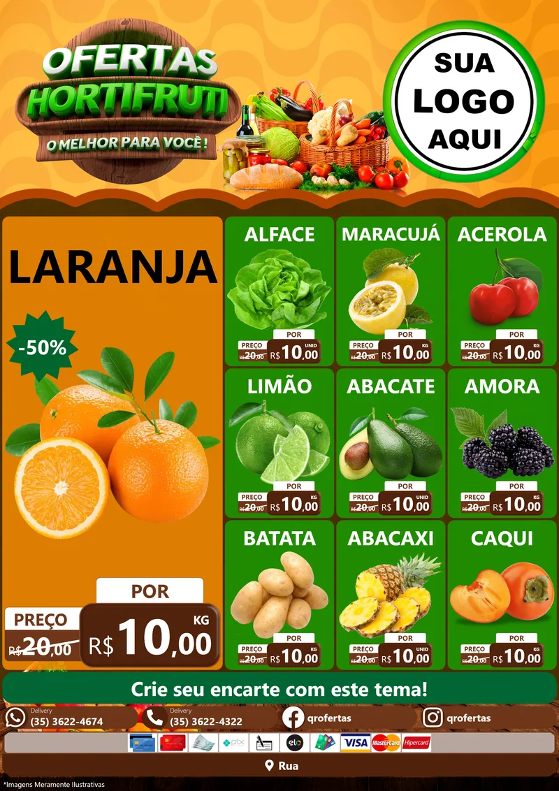 Modelo de Encarte para Encarte A4 Vertical com o tema Ofertas Hortifruti - O Melhor Para Você! para Hortifrúti