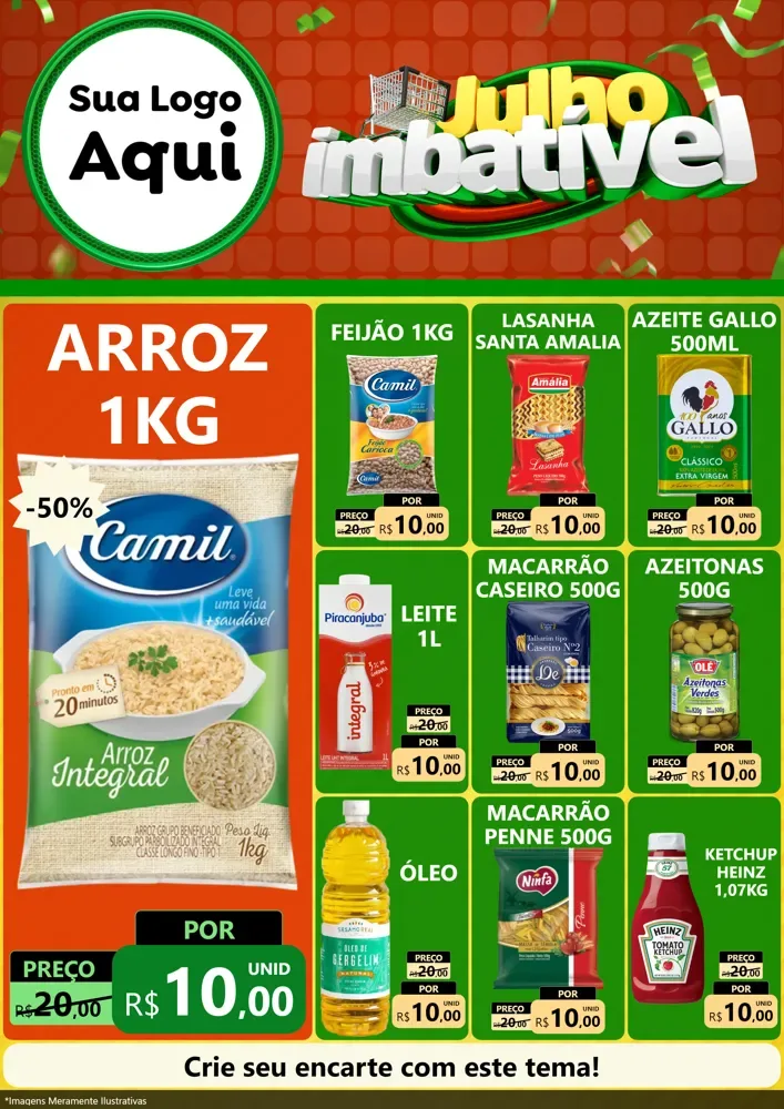 Modelo de Encarte para Encarte A4 Vertical com o tema Julho Imbatível para Supermercado