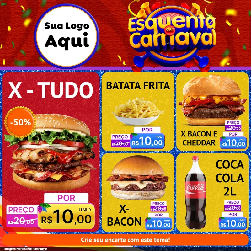 Modelo de Rede Social para Feed Facebook com o tema Esquenta de Carnaval para Hamburgueria