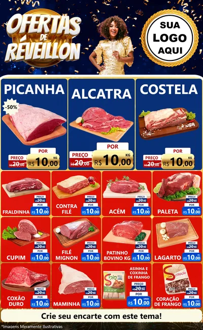 Modelo de Encarte para Encarte Grande com o tema Ofertas de Réveillon para Açougue