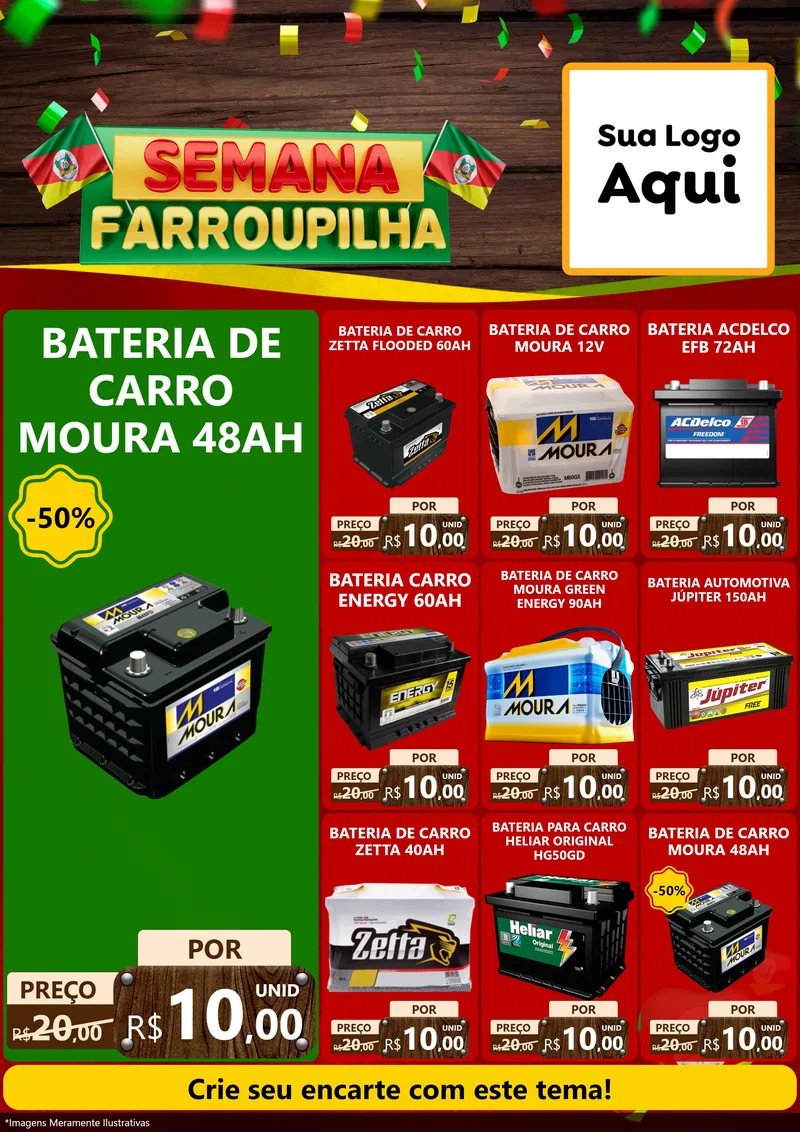 Modelo de Encarte para Encarte A4 Vertical com o tema Semana Farroupilha para Baterias Elétricas