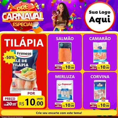 Modelo de Rede Social para Feed Facebook com o tema Pré-Carnaval Especial para Peixaria