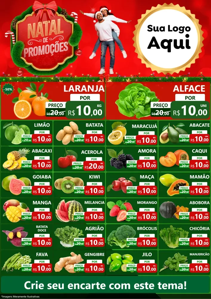 Modelo de Encarte para Encarte A4 Vertical com o tema Natal de Promoções para Hortifrúti