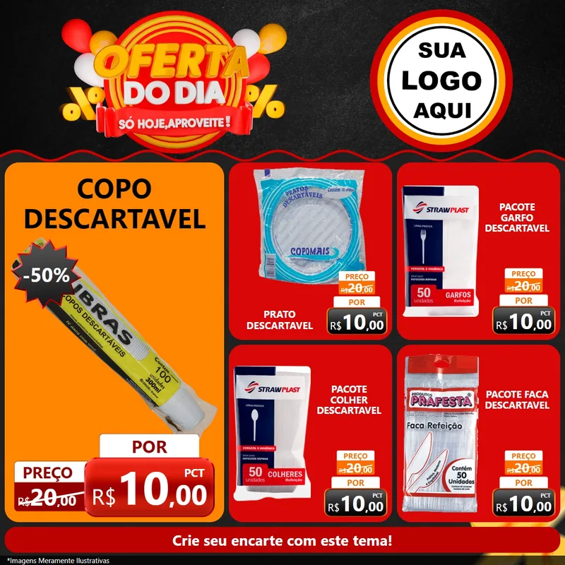 Modelo de Rede Social para Feed Facebook com o tema Oferta do Dia - Só hoje, Aproveite! para Embalagens
