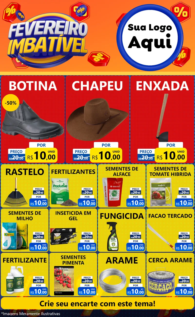 Modelo de Encarte para Encarte Grande com o tema Fevereiro Imbatível para Agropecuária