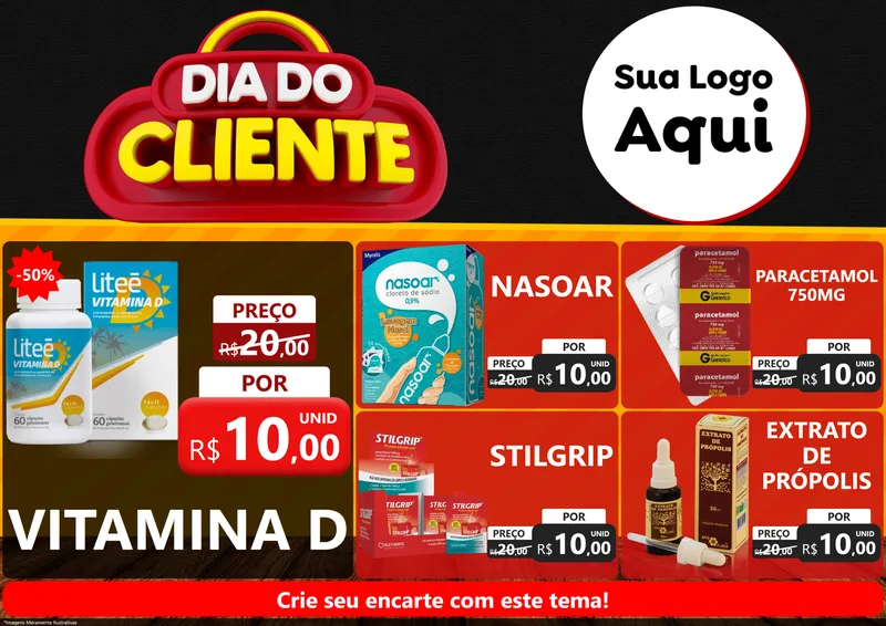 Modelo de Encarte para Encarte A4 Horizontal com o tema Dia do Cliente para Farmácia