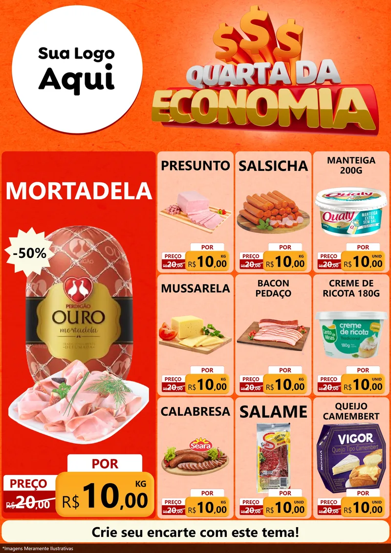 Modelo de Encarte para Encarte A4 Vertical com o tema Quarta da Economia para Frios e Laticínios