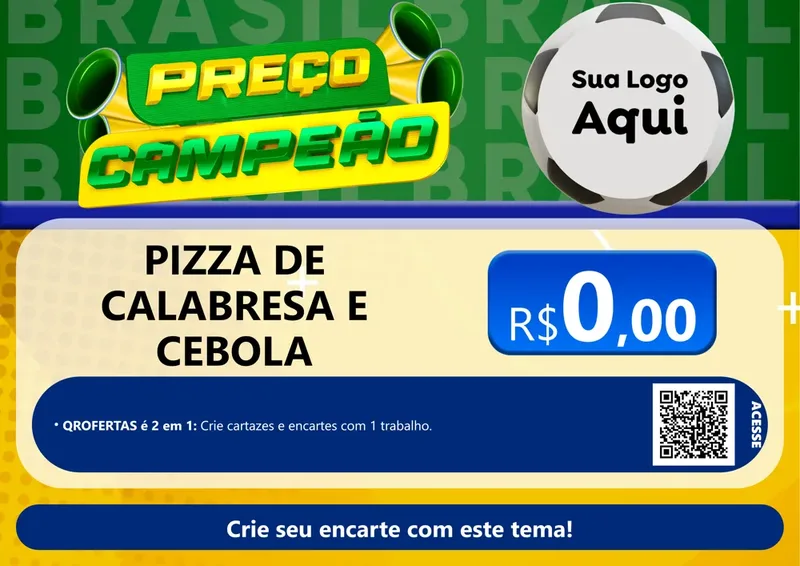 Modelo de Cartaz para Cartaz A4 Horizontal com o tema Preço Campeão - Copa para Pizzaria