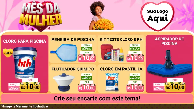 Modelo de TV para TV Horizontal com o tema Mês da Mulher para Produtos para Piscina