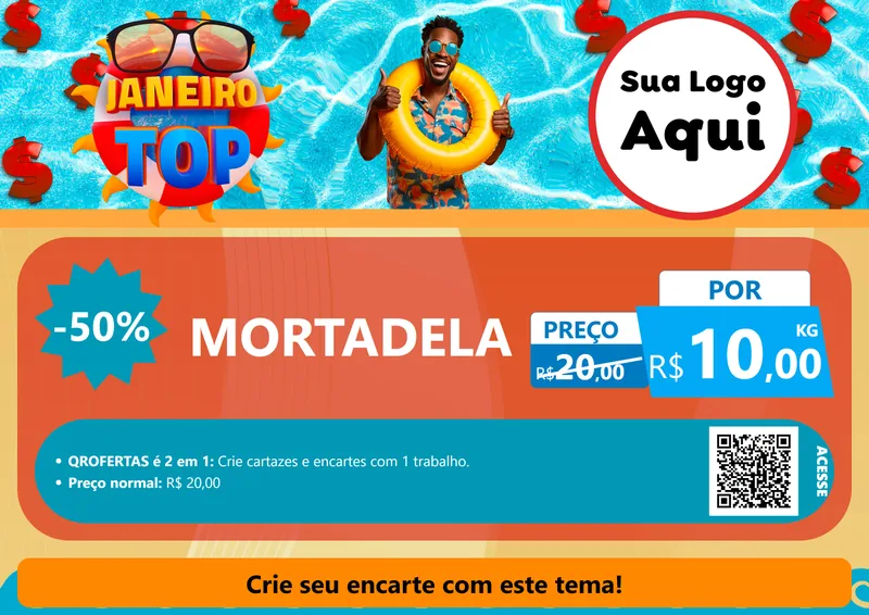 Modelo de Cartaz para Cartaz A4 Horizontal com o tema Janeiro Top para Frios e Laticínios