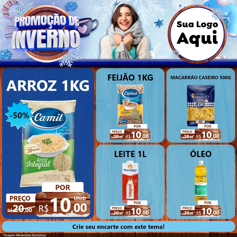 Modelo de Rede Social para Feed Facebook com o tema Promoção de Inverno para Supermercado