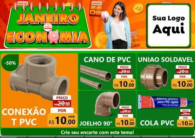 Modelo de Encarte para Encarte A4 Horizontal com o tema Janeiro da Economia para Tubos e conexões