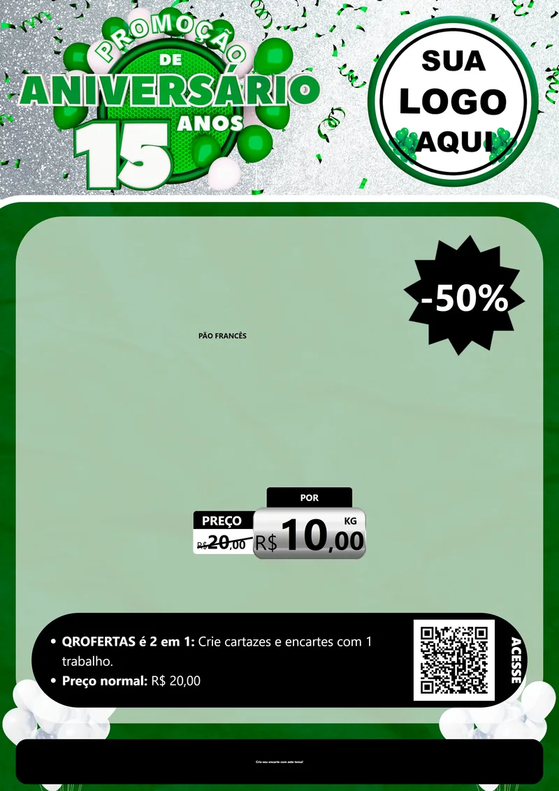 Modelo de Cartaz para Cartaz A4 Vertical com o tema Promoção de Aniversário - 15 Anos para Padaria