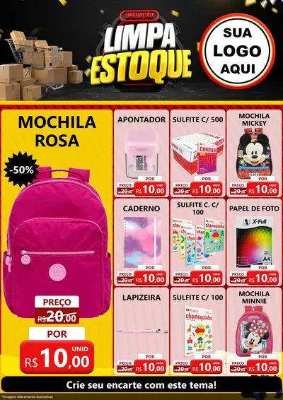 Modelo de Encarte para Encarte A4 Vertical com o tema Operação Limpa Estoque para Papelaria