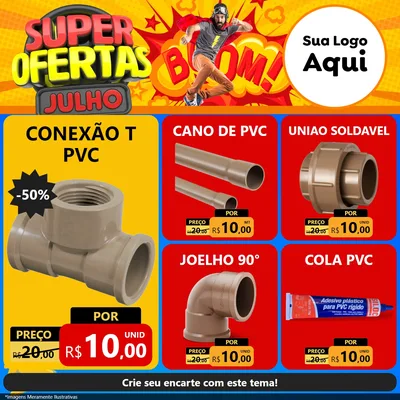 Modelo de Rede Social para Feed Facebook com o tema Super Ofertas Julho para Tubos e conexões