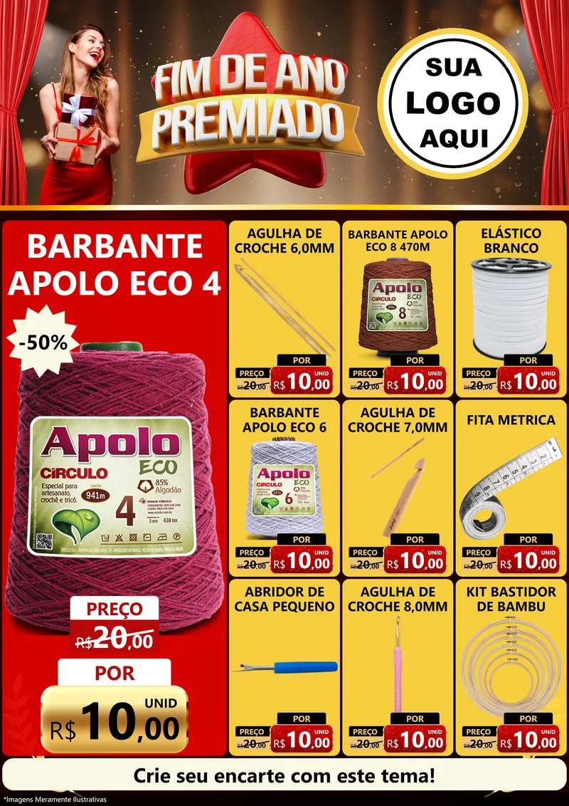Modelo de Encarte para Encarte A4 Vertical com o tema Fim de Ano Premiado para Armarinho e Aviamentos