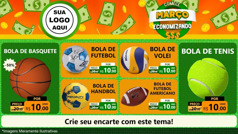 Modelo de TV para TV Horizontal com o tema Comece Março Economizando para Artigos Esportivos