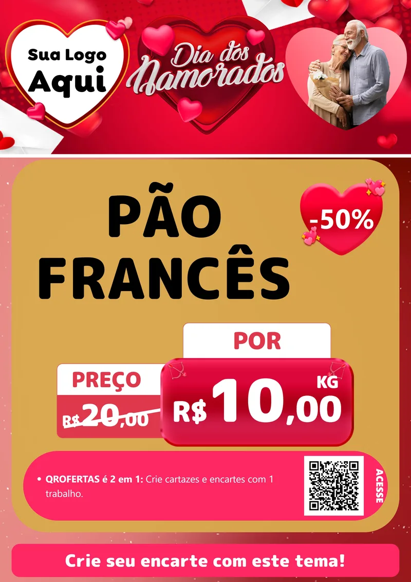 Modelo de Cartaz para Cartaz A4 Vertical com o tema Dia Dos Namorados para Padaria