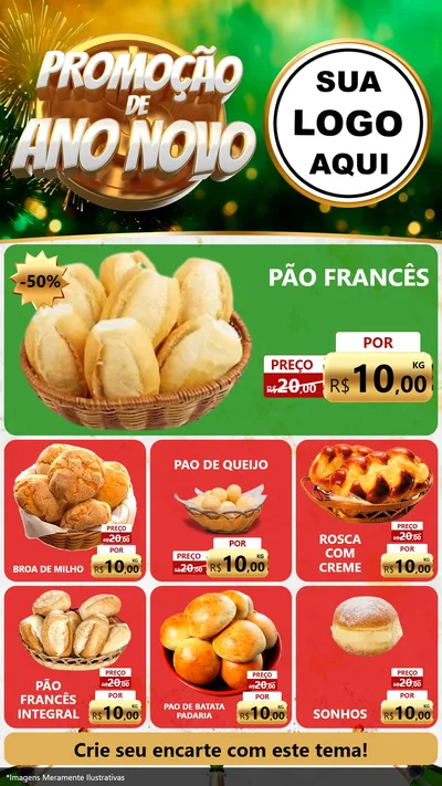 Modelo de Rede Social para Stories com o tema Promoção de Ano Novo para Padaria
