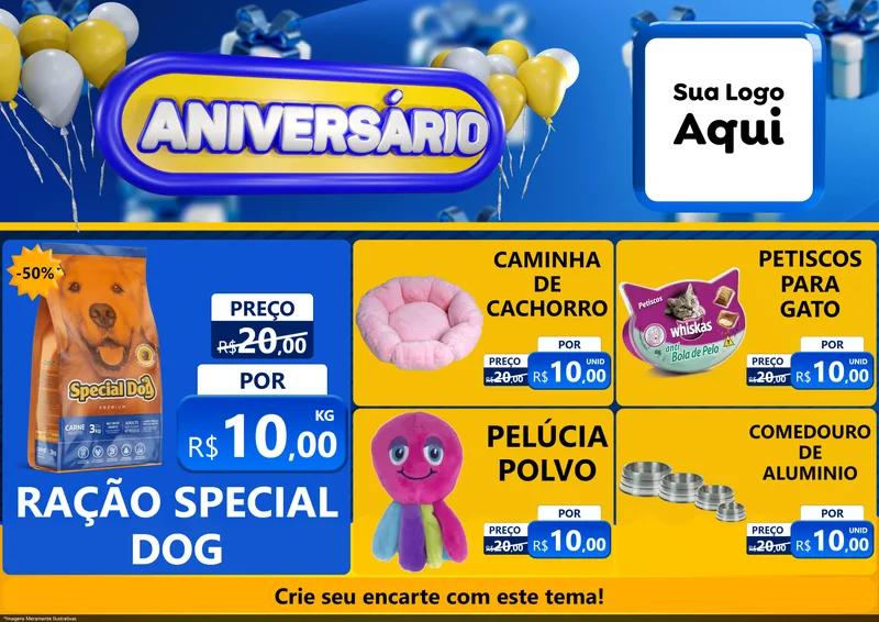 Modelo de Encarte para Encarte A4 Horizontal com o tema Aniversário para Pet Shop