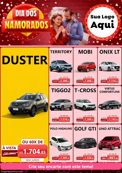 Modelo de Encarte para Encarte A4 Vertical com o tema Dia Dos Namorados para Concessionaria de Carros