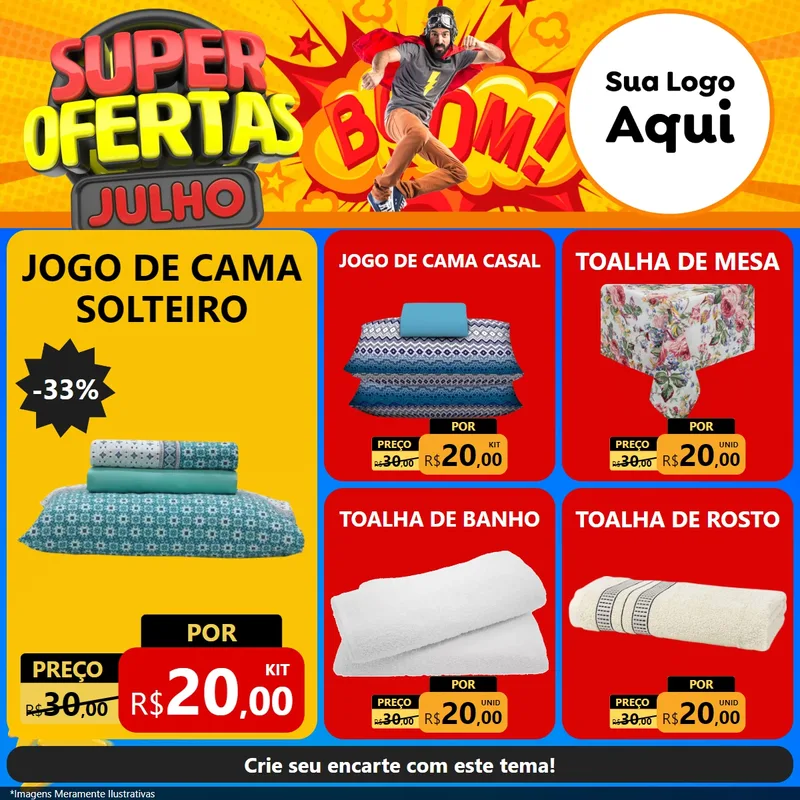 Modelo de Rede Social para Feed Facebook com o tema Super Ofertas Julho para Cama, Mesa e Banho